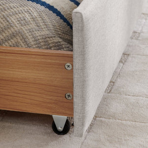 English Elm Queen Daybed with Trundle Drawers Linen Stripe Upholstery Guest Room Sofa Sleeper W1413S00217