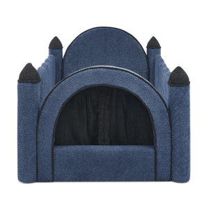 English Elm Twin Kids Boucle Upholstered Bed Solid Wood Frame with Full Guardrails Sculpted Silhouette Navy Castle Bed W1413S00220