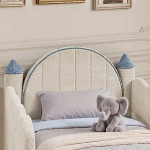 English Elm Twin Castle Boucle Upholstered Bed with Guardrails and Privacy Curtain for Kids Room Twin Camel W1413S00221