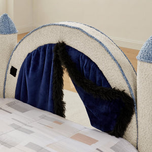 English Elm Twin Castle Boucle Upholstered Bed with Guardrails and Privacy Curtain for Kids Room Twin Camel W1413S00221