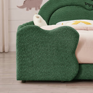 English Elm Twin Castle Boucle Upholstered Bed with Guardrails and Privacy Curtain for Kids Room Full Green W1413S00222