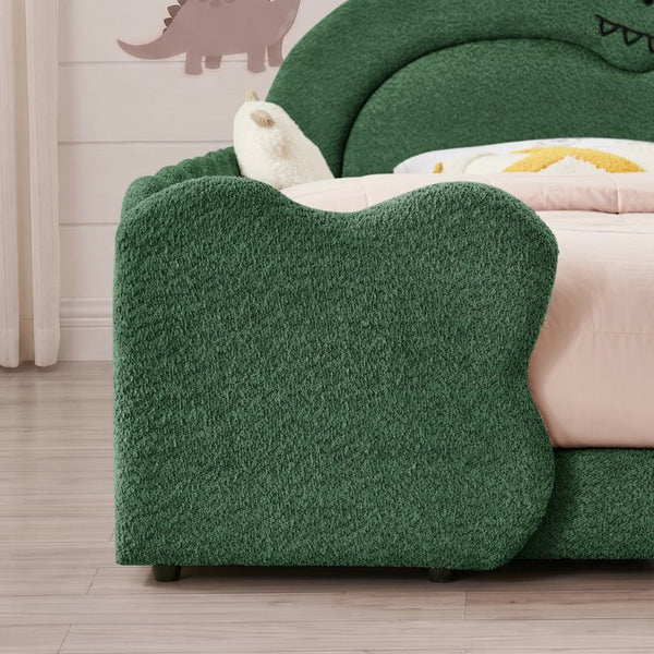 English Elm Twin Castle Boucle Upholstered Bed with Guardrails and Privacy Curtain for Kids Room Full Green W1413S00222