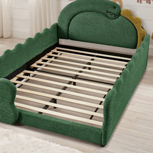 English Elm Twin Castle Boucle Upholstered Bed with Guardrails and Privacy Curtain for Kids Room Full Green W1413S00222