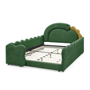 English Elm Twin Castle Boucle Upholstered Bed with Guardrails and Privacy Curtain for Kids Room Full Green W1413S00222