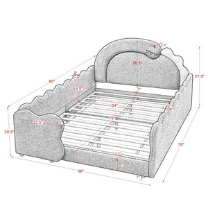 English Elm Twin Castle Boucle Upholstered Bed with Guardrails and Privacy Curtain for Kids Room Full Pink W1413S00225
