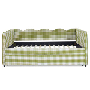 English Elm Full Size Boucle Upholstered Kids Bed with Sculpted Dinosaur Headboard and Padded Guardrails Green With Trundle W1413S00228