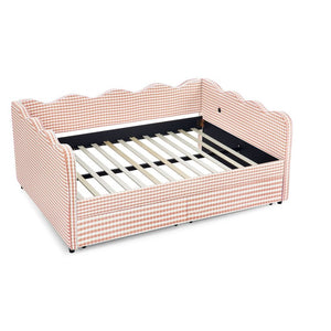 English Elm Full Size Boucle Upholstered Kids Bed with Sculpted Dinosaur Headboard and Padded Guardrails Pink With Storage Drawers W1413S00232
