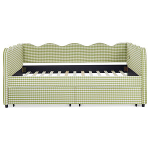 English Elm Full Size Boucle Upholstered Kids Bed with Sculpted Dinosaur Headboard and Padded Guardrails Green With Storage Drawers W1413S00233