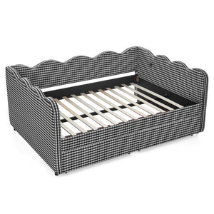 English Elm Full Gingham Linen Daybed with Scalloped Headboard Storage Drawers and USB Port Full Black W1413S00235