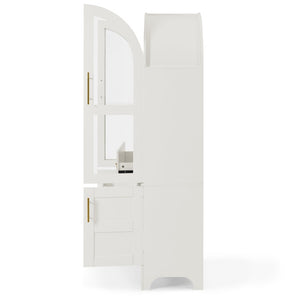 English Elm 77 Inch Arched Pantry Cabinet Glass Doors Gold Hardware Spice Rack Shelved Storage White W1413S00248