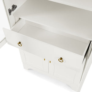 English Elm 77 Inch Arched Pantry Cabinet Glass Doors Gold Hardware Spice Rack Shelved Storage White W1413S00248