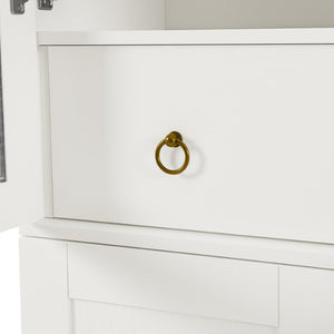 English Elm 77 Inch Arched Pantry Cabinet Glass Doors Gold Hardware Spice Rack Shelved Storage White W1413S00248