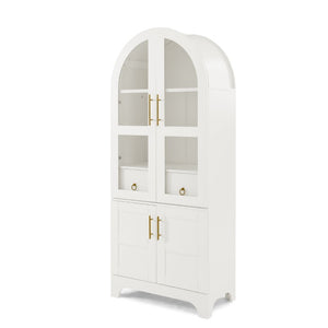 English Elm 77 Inch Arched Pantry Cabinet Glass Doors Gold Hardware Spice Rack Shelved Storage White W1413S00248