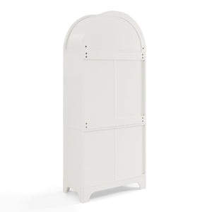 English Elm 77 Inch Arched Pantry Cabinet Glass Doors Gold Hardware Spice Rack Shelved Storage White W1413S00248