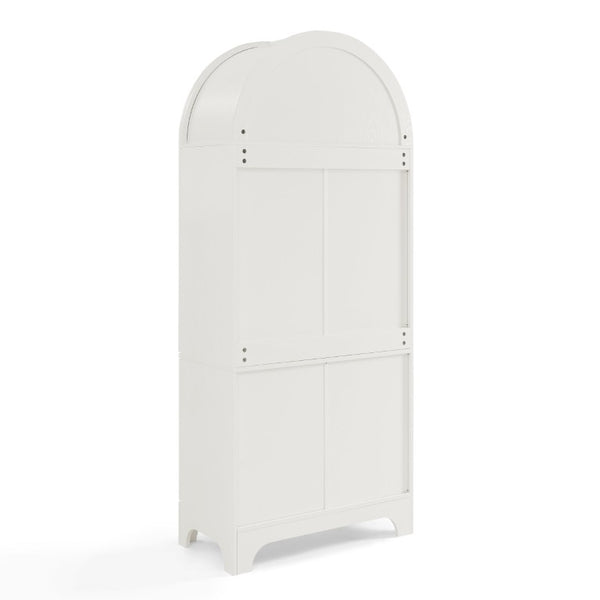 English Elm 77 Inch Arched Pantry Cabinet Glass Doors Gold Hardware Spice Rack Shelved Storage White W1413S00248