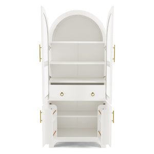 English Elm 77 Inch Arched Pantry Cabinet Glass Doors Gold Hardware Spice Rack Shelved Storage White W1413S00248