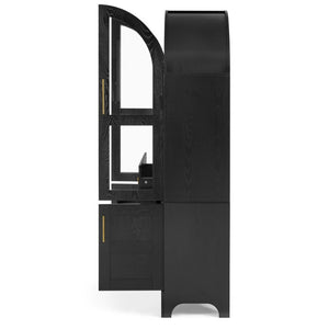 English Elm 77 Inch Arched Pantry Cabinet Glass Doors Gold Hardware Spice Rack Shelved Storage Black W1413S00249