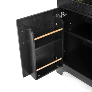 English Elm 77 Inch Arched Pantry Cabinet Glass Doors Gold Hardware Spice Rack Shelved Storage Black W1413S00249