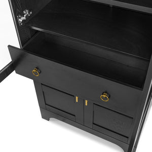 English Elm 77 Inch Arched Pantry Cabinet Glass Doors Gold Hardware Spice Rack Shelved Storage Black W1413S00249