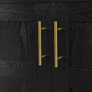 English Elm 77 Inch Arched Pantry Cabinet Glass Doors Gold Hardware Spice Rack Shelved Storage Black W1413S00249