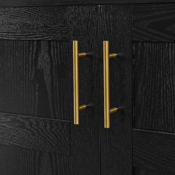 English Elm 77 Inch Arched Pantry Cabinet Glass Doors Gold Hardware Spice Rack Shelved Storage Black W1413S00249