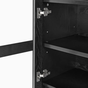English Elm 77 Inch Arched Pantry Cabinet Glass Doors Gold Hardware Spice Rack Shelved Storage Black W1413S00249