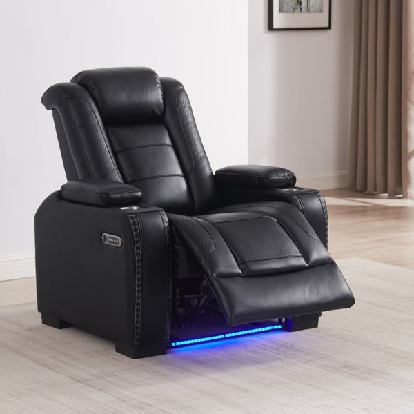 English Elm Home Theater Power Recliner with LED Lighting USB Charging and Adjustable Lumbar Support W1417P194450