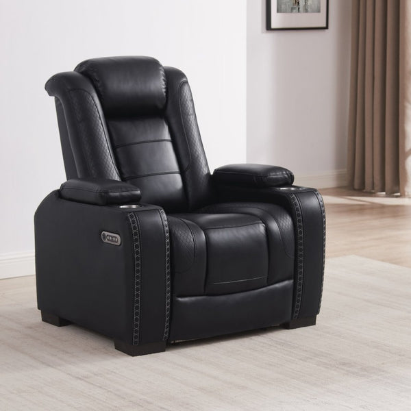 English Elm Home Theater Power Recliner with LED Lighting USB Charging and Adjustable Lumbar Support W1417P194450