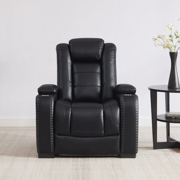 English Elm Home Theater Power Recliner with LED Lighting USB Charging and Adjustable Lumbar Support W1417P194450