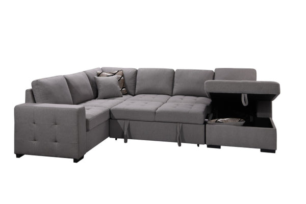 English Elm 123 Inch U Shaped Modular Sectional with Pull Out Sleeper and Hidden Storage Chaise W1417S00001