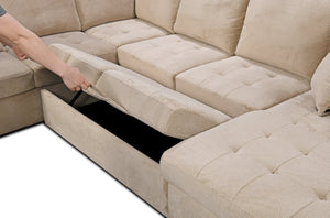English Elm 123" U-shaped Modular Sectional with Sleeper Bed Storage Chaise Beige Upholstered Couch W1417S00005