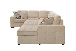 English Elm 123" U-shaped Modular Sectional with Sleeper Bed Storage Chaise Beige Upholstered Couch W1417S00005