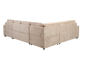 English Elm 123" U-shaped Modular Sectional with Sleeper Bed Storage Chaise Beige Upholstered Couch W1417S00005