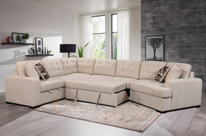 English Elm 149" Chenille U-shaped Sectional Sofa with Dual Sleeper Pull-out Beds Tufted Living Room White W1417S00006