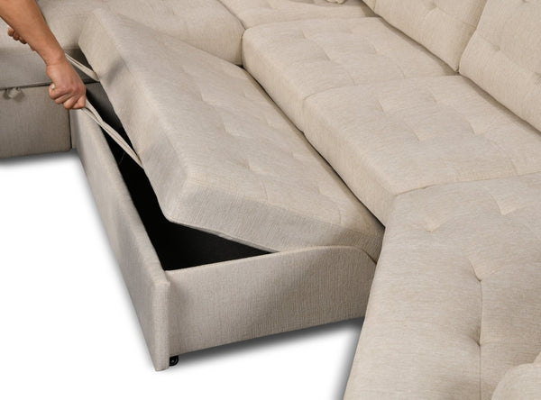 English Elm 149" Chenille U-shaped Sectional Sofa with Dual Sleeper Pull-out Beds Tufted Living Room White W1417S00006