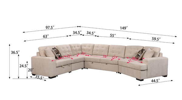 English Elm 149" Chenille U-shaped Sectional Sofa with Dual Sleeper Pull-out Beds Tufted Living Room White W1417S00006