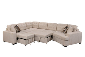 English Elm 149" Chenille U-shaped Sectional Sofa with Dual Sleeper Pull-out Beds Tufted Living Room White W1417S00006