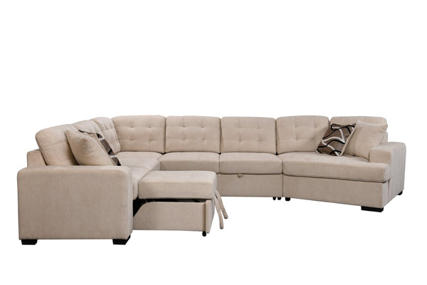 English Elm 149" Chenille U-shaped Sectional Sofa with Dual Sleeper Pull-out Beds Tufted Living Room White W1417S00006