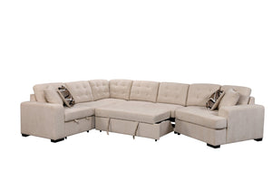 English Elm 149" Chenille U-shaped Sectional Sofa with Dual Sleeper Pull-out Beds Tufted Living Room White W1417S00006
