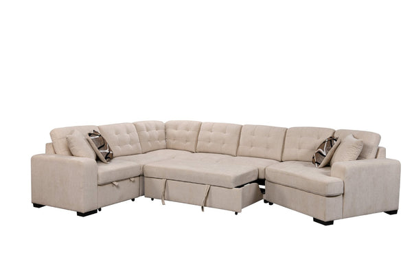 English Elm 149" Chenille U-shaped Sectional Sofa with Dual Sleeper Pull-out Beds Tufted Living Room White W1417S00006