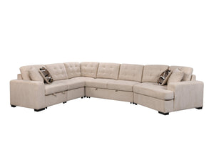 English Elm 149" Chenille U-shaped Sectional Sofa with Dual Sleeper Pull-out Beds Tufted Living Room White W1417S00006