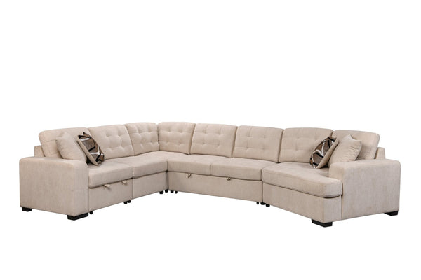 English Elm 149" Chenille U-shaped Sectional Sofa with Dual Sleeper Pull-out Beds Tufted Living Room White W1417S00006