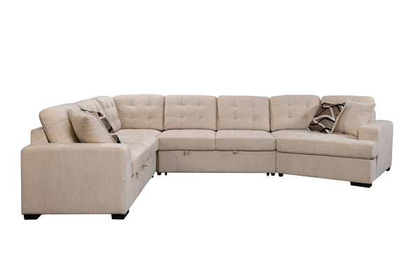 English Elm 149" Chenille U-shaped Sectional Sofa with Dual Sleeper Pull-out Beds Tufted Living Room White W1417S00006