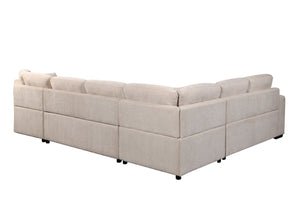 English Elm 149" Chenille U-shaped Sectional Sofa with Dual Sleeper Pull-out Beds Tufted Living Room White W1417S00006