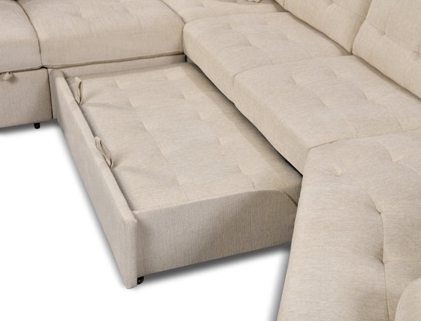 English Elm 149" Chenille U-shaped Sectional Sofa with Dual Sleeper Pull-out Beds Tufted Living Room White W1417S00006