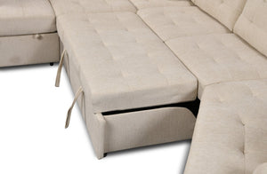 English Elm 149" Chenille U-shaped Sectional Sofa with Dual Sleeper Pull-out Beds Tufted Living Room White W1417S00006