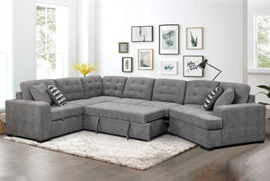 English Elm 149" Chenille U-shaped Sectional Sofa with Dual Sleeper Pull-out Beds Tufted Living Room Grey - B W1417S00007