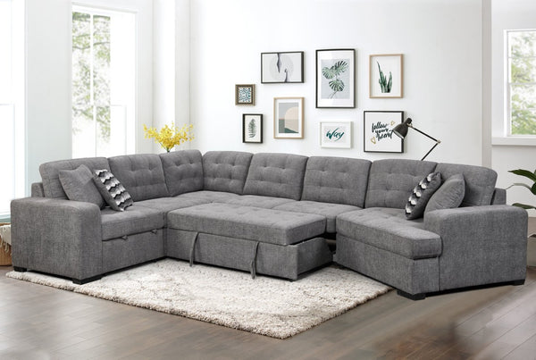 English Elm 149" Chenille U-shaped Sectional Sofa with Dual Sleeper Pull-out Beds Tufted Living Room Grey - B W1417S00007
