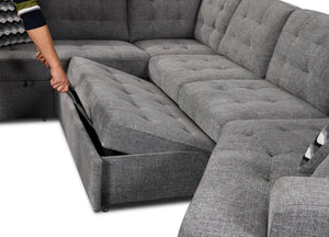 English Elm 149" Chenille U-shaped Sectional Sofa with Dual Sleeper Pull-out Beds Tufted Living Room Grey - B W1417S00007