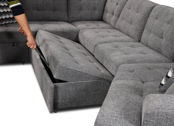 English Elm 149" Chenille U-shaped Sectional Sofa with Dual Sleeper Pull-out Beds Tufted Living Room Grey - B W1417S00007